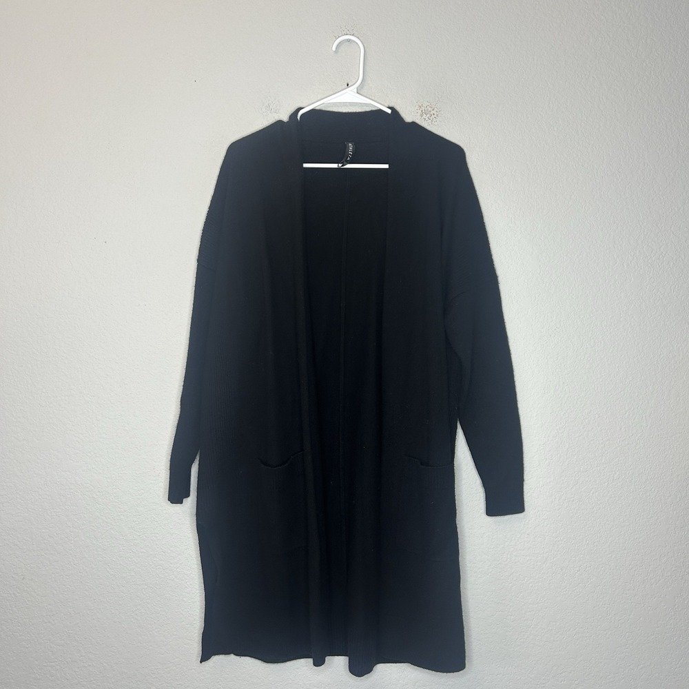 Athleta Spirit Wool Cashmere Wrap Cardigan Sweater Women's Size L Black Duster